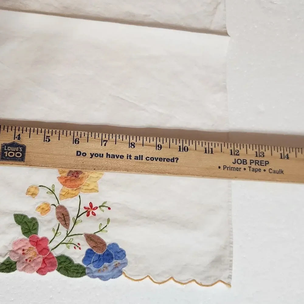 VTG Cottage Tea Towels 4 Heart Flowers Linen Kitchen Colorful Grandma Country